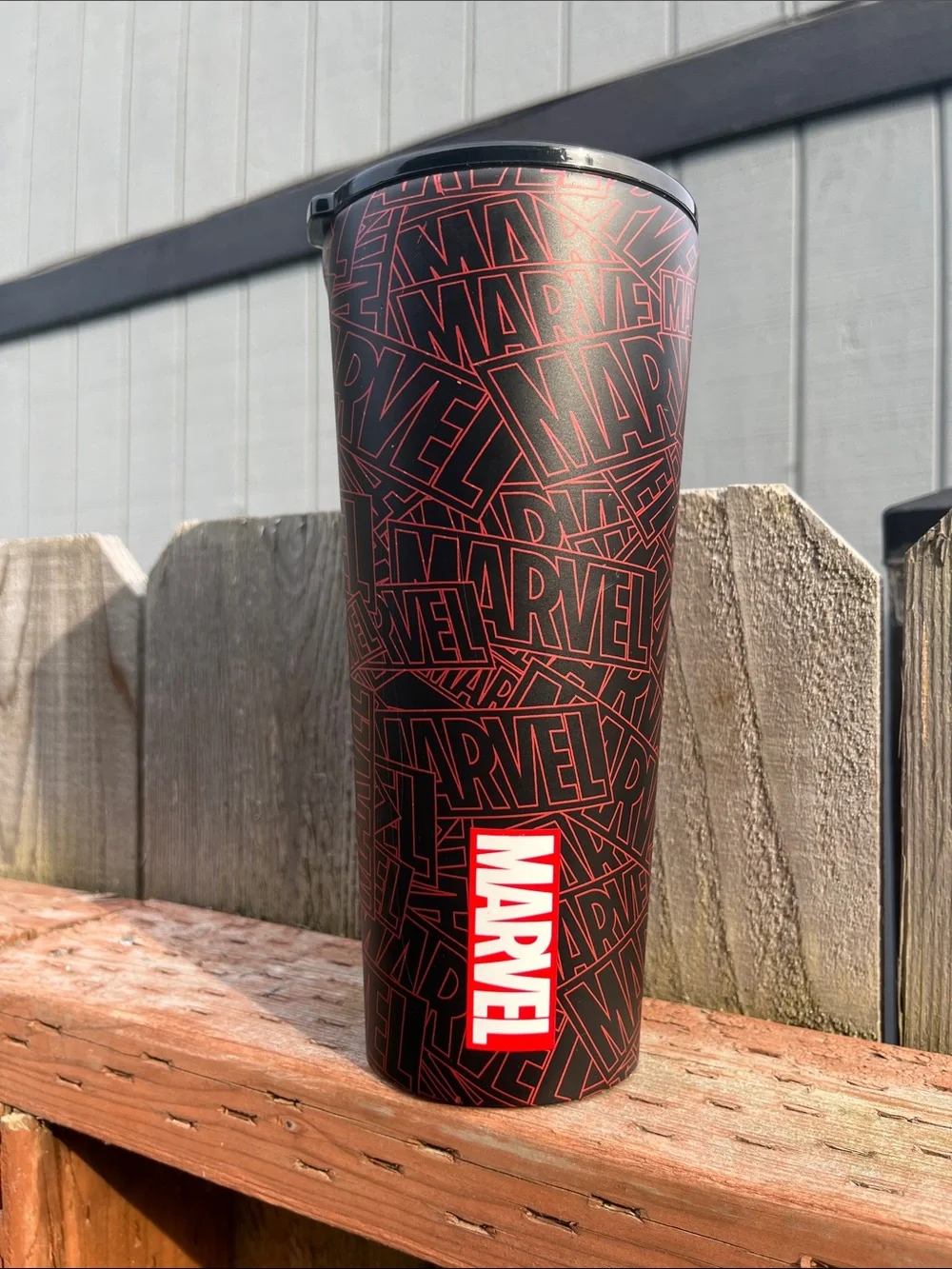 Corkcicle Black Tumbler with Red Logo Pattern - Corkcicle